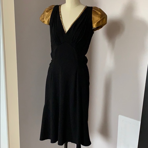 Prada dress black gold metallic leather sleeves 44 - Picture 5 of 7